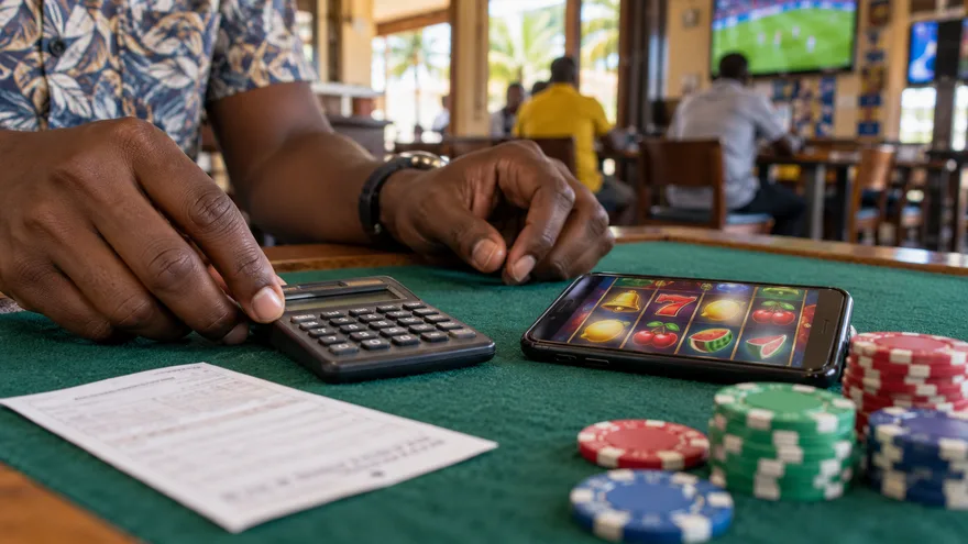Illustrative casino chips and phone scene for the Tanzania cashback explanation